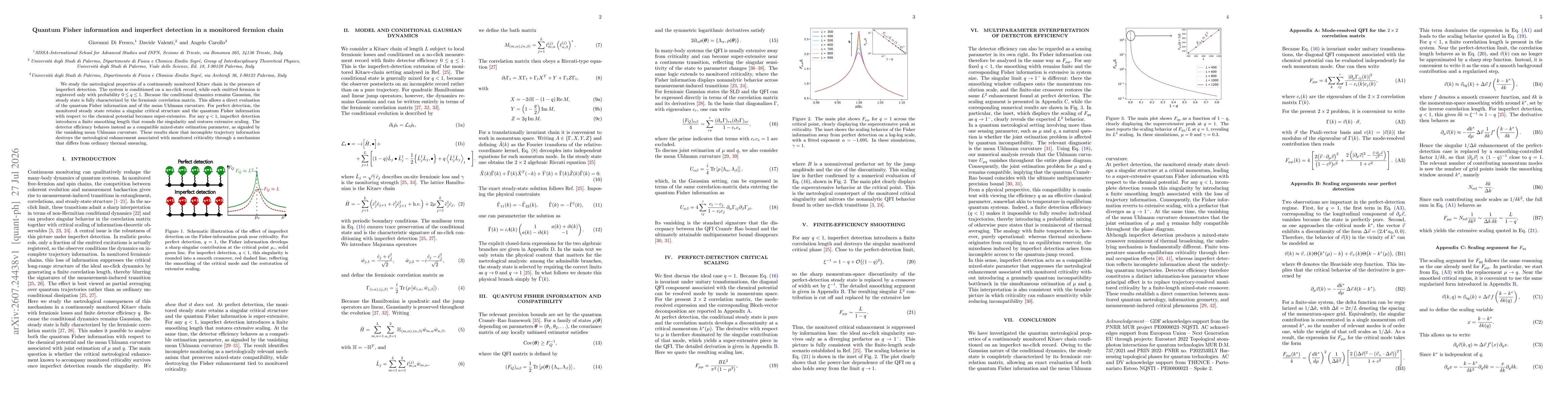 Thumbnail for Quantum Fisher information and imperfect detection in a monitored fermion chain