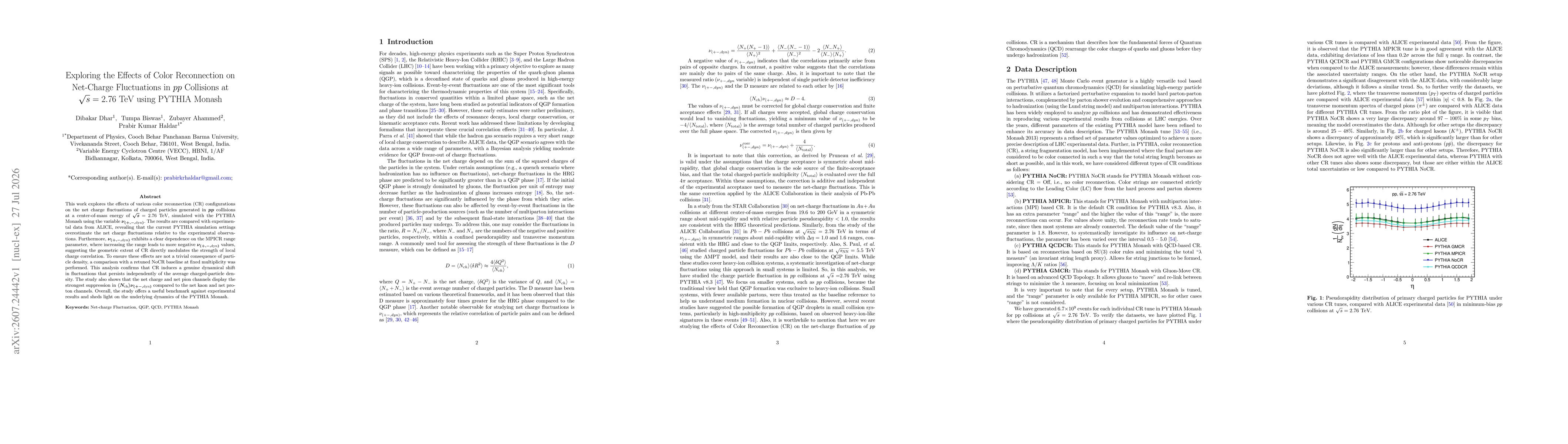 Thumbnail for Exploring the Effects of Color Reconnection on Net-Charge Fluctuations in $pp$ Collisions at $\sqrt{s}=2.76 \text{ TeV}$ using PYTHIA Monash