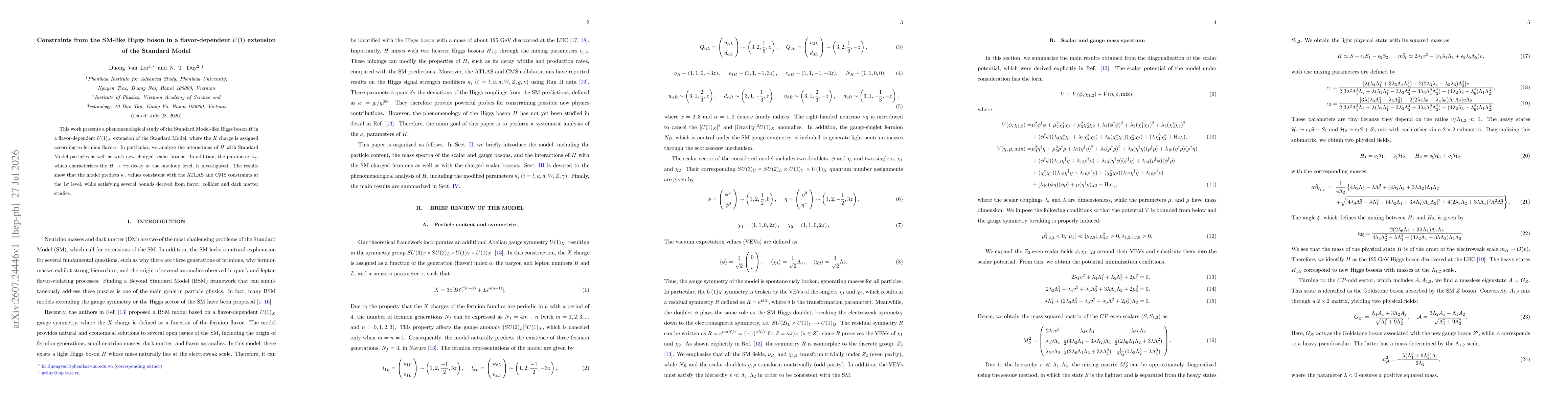 Thumbnail for Constraints from the SM-like Higgs boson in a flavor-dependent $U(1)$ extension of the Standard Model