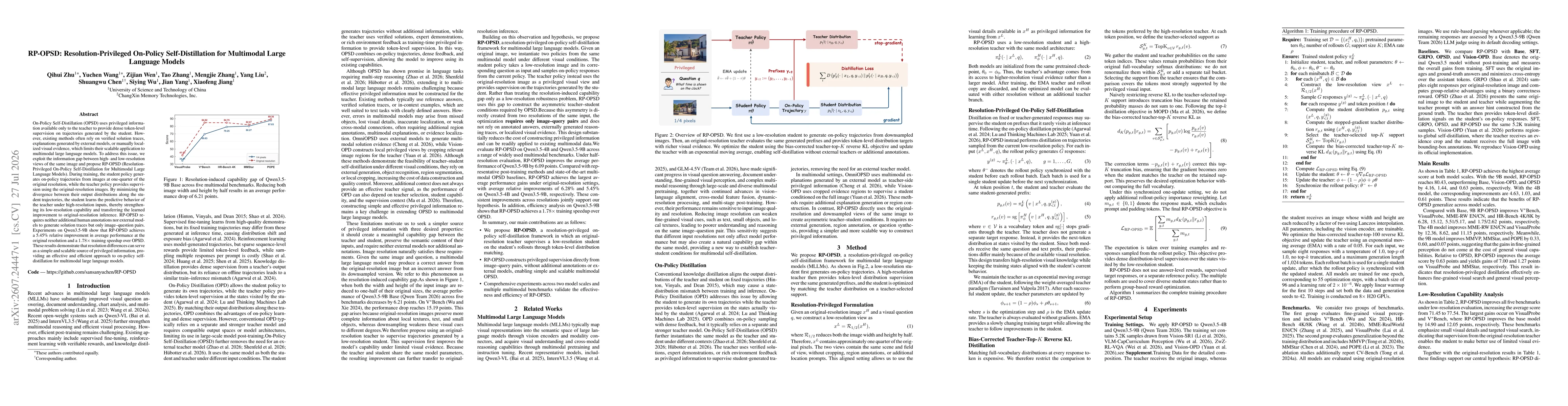 Thumbnail for RP-OPSD: Resolution-Privileged On-Policy Self-Distillation for Multimodal Large Language Models