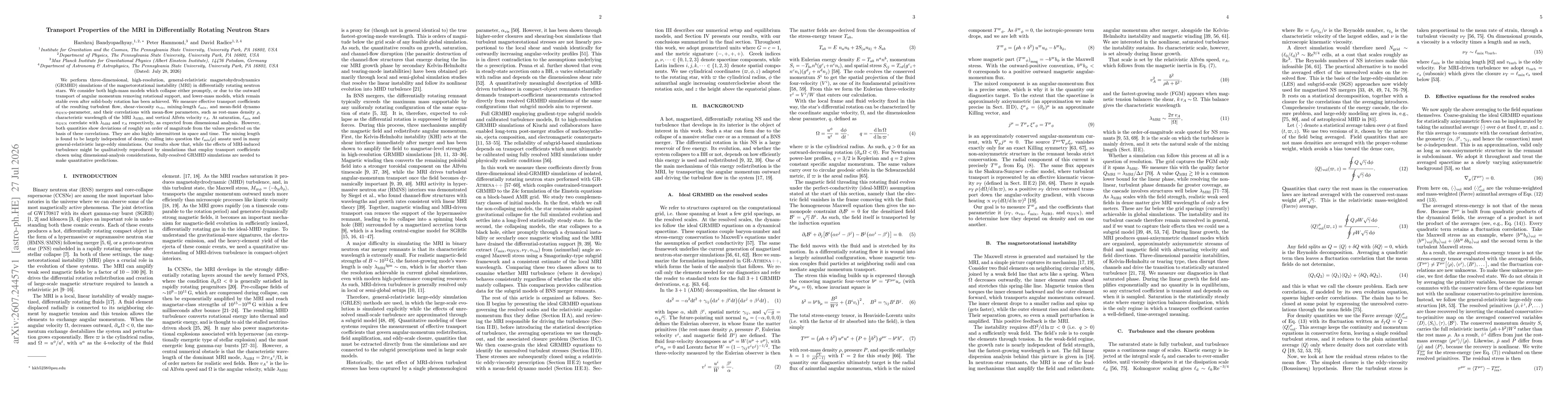 Thumbnail for Transport Properties of the MRI in Differentially Rotating Neutron Stars
