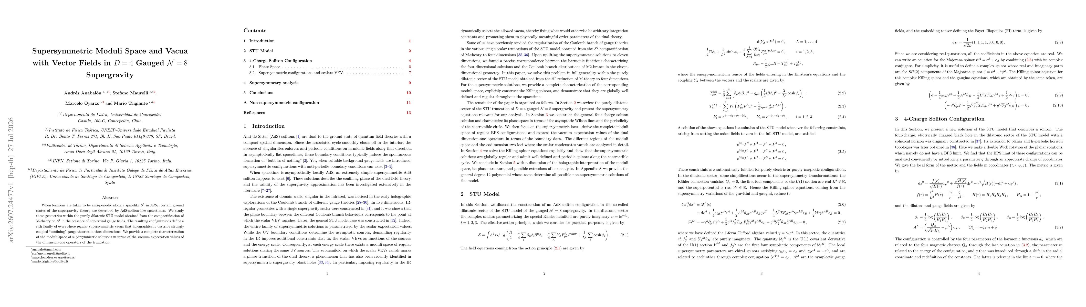 Thumbnail for Supersymmetric Moduli Space and Vacua with Vector Fields in $D=4$ Gauged $\mathcal{N}=8$ Supergravity
