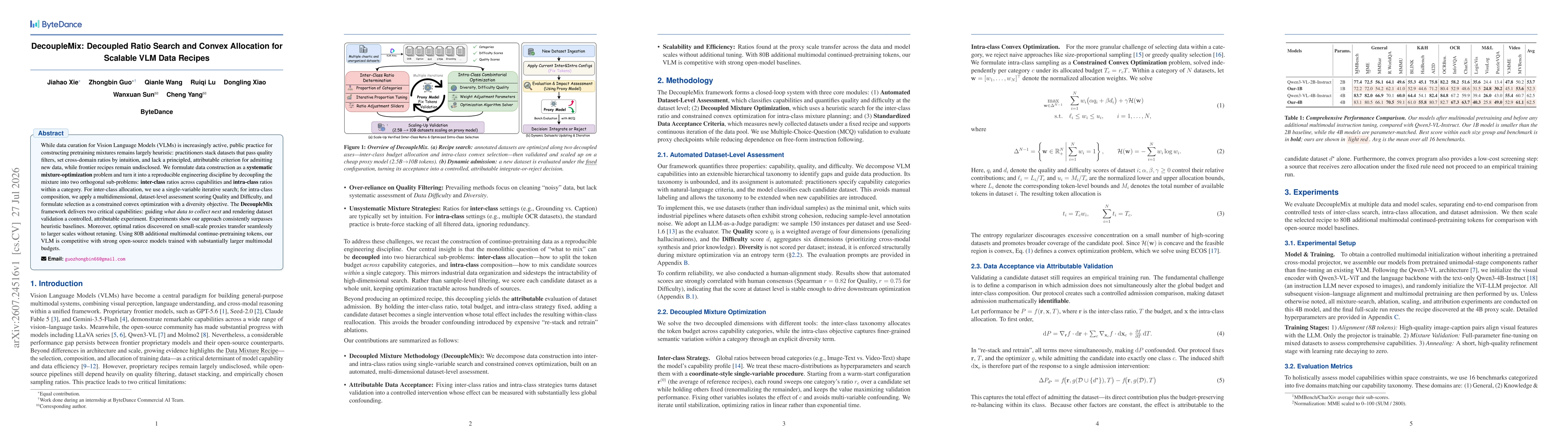 Thumbnail for DecoupleMix: Decoupled Ratio Search and Convex Allocation for Scalable VLM Data Recipes