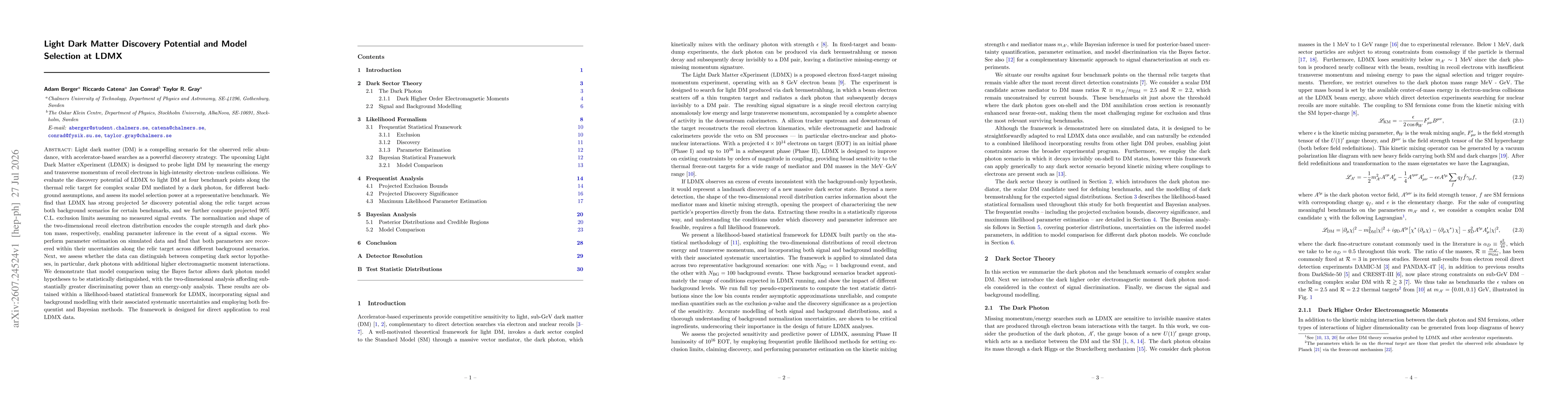 Thumbnail for Light Dark Matter Discovery Potential and Model Selection at LDMX