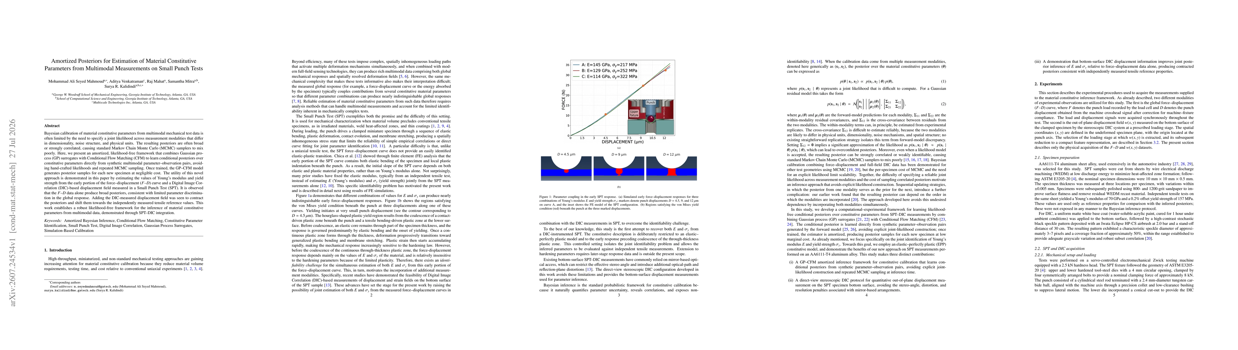 Thumbnail for Amortized Posteriors for Estimation of Material Constitutive Parameters from Multimodal Measurements on Small Punch Tests