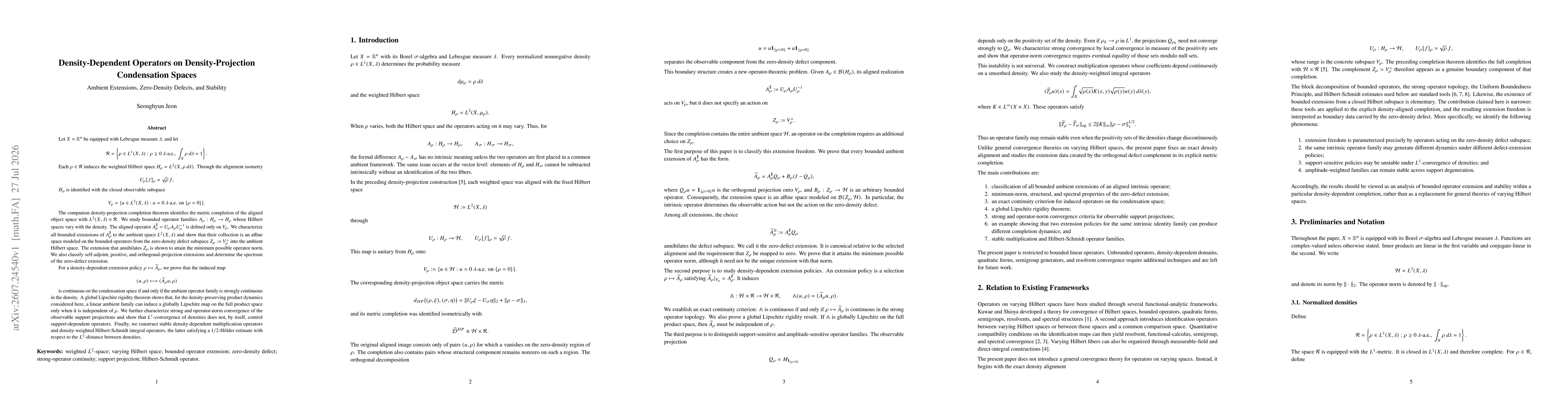 Thumbnail for Density-Dependent Operators on Density-Projection Condensation Spaces: Ambient Extensions, Zero-Density Defects, and Stability