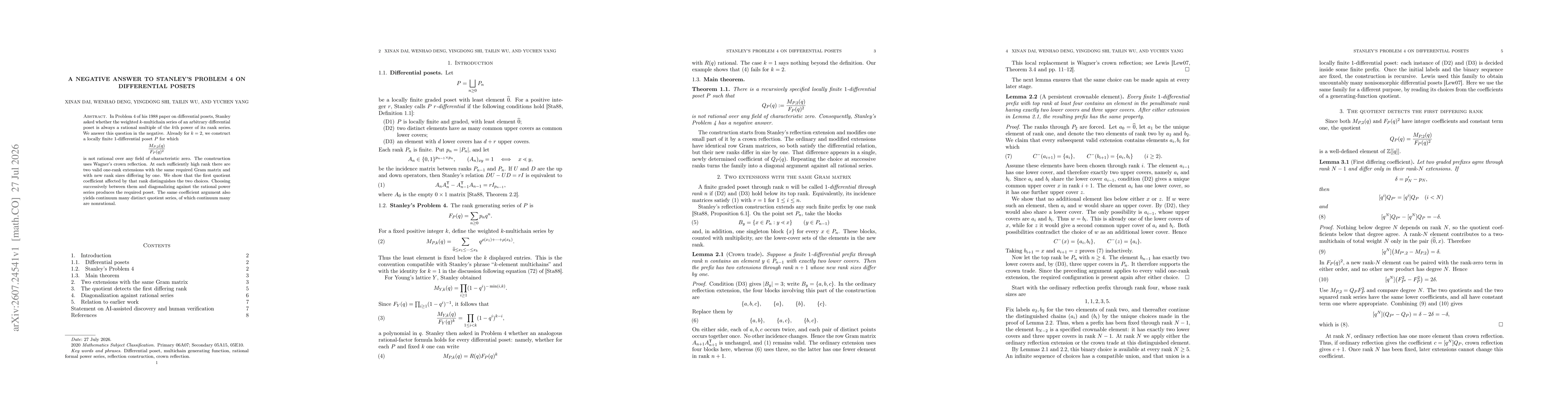 Thumbnail for A Negative Answer to Stanley's Problem 4 on Differential Posets