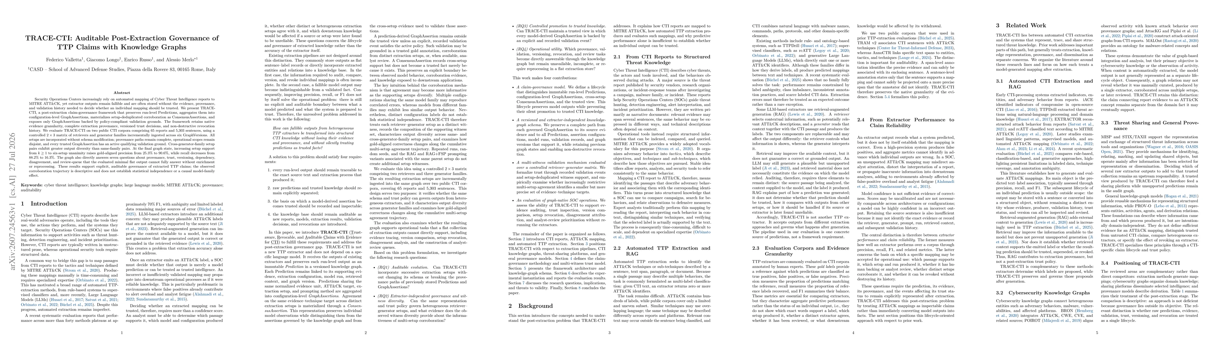 Thumbnail for TRACE-CTI: Auditable Post-Extraction Governance of TTP Claims with Knowledge Graphs