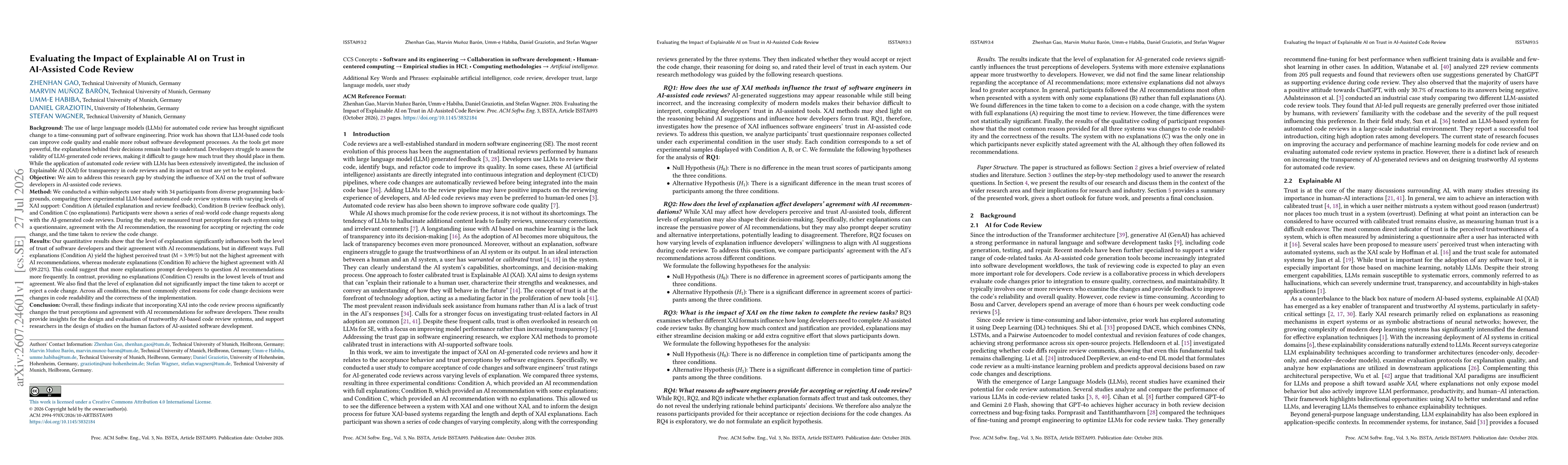 Thumbnail for Evaluating the Impact of Explainable AI on Trust in AI-Assisted Code Review