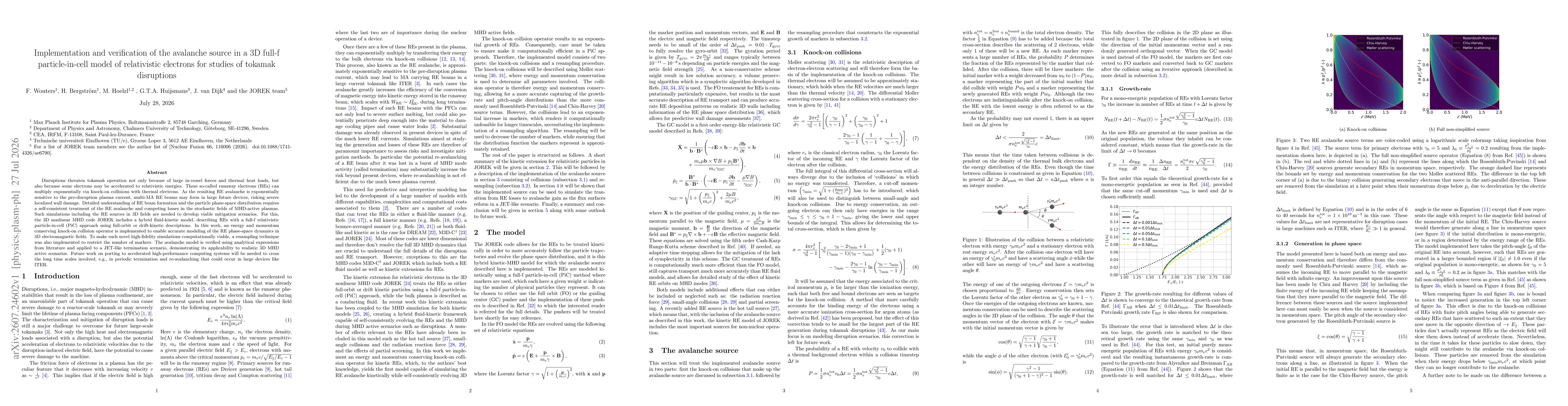 Thumbnail for Implementation and verification of the avalanche source in a 3D full-f particle-in-cell model of relativistic electrons for studies of tokamak disruptions
