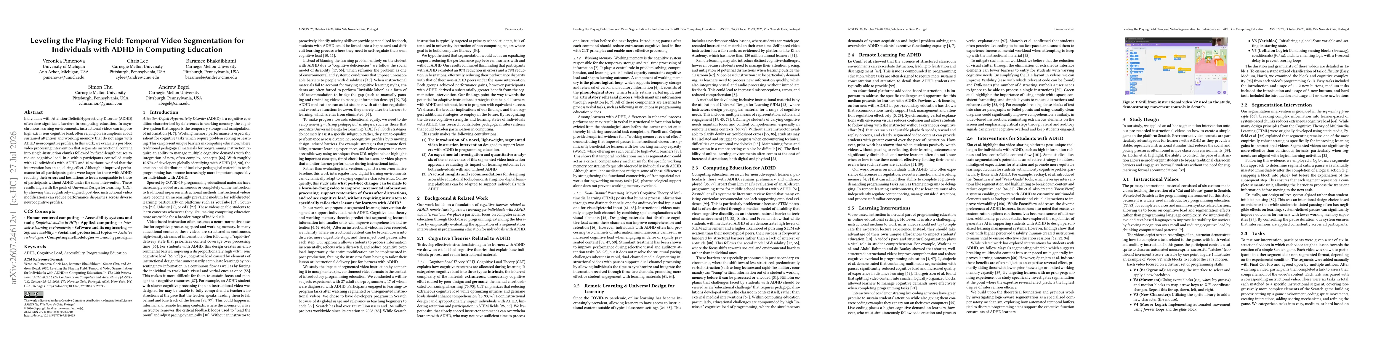 Thumbnail for Leveling the Playing Field: Temporal Video Segmentation for Individuals with ADHD in Computing Education