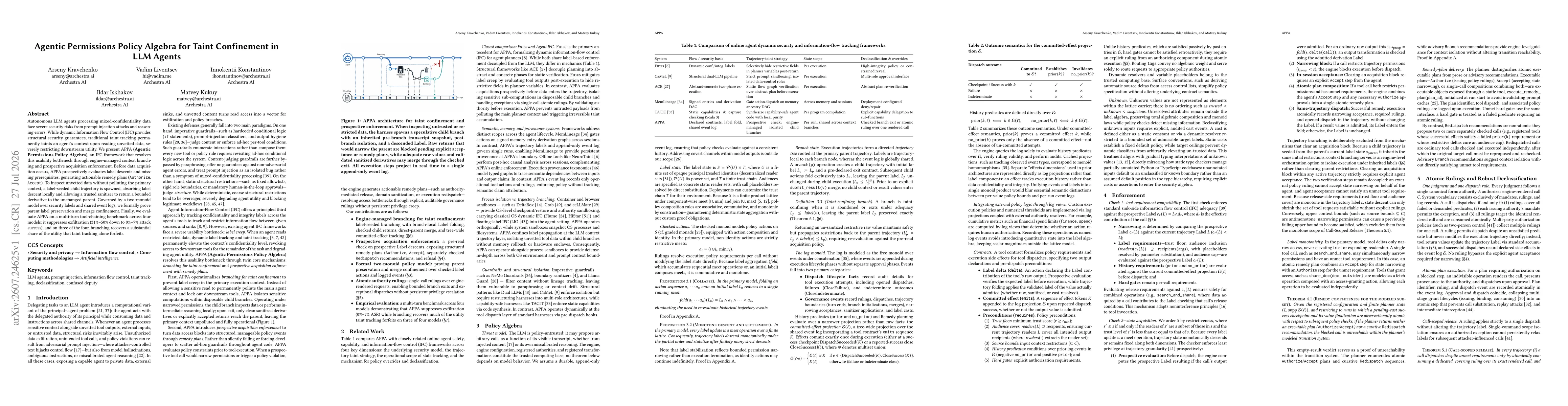 Thumbnail for Agentic Permissions Policy Algebra for Taint Confinement in LLM Agents