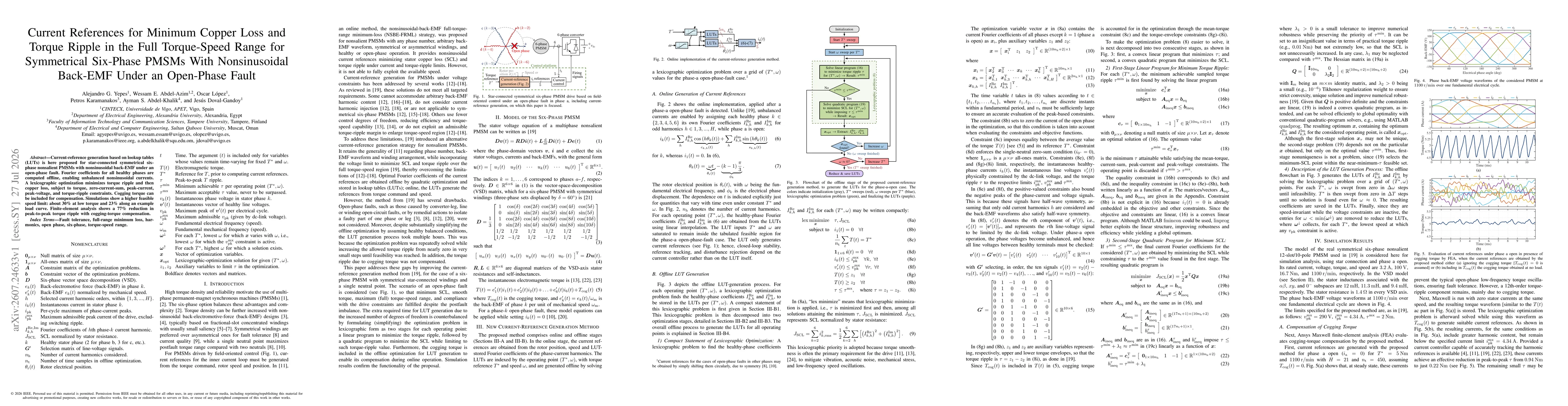 Thumbnail for Current References for Minimum Copper Loss and Torque Ripple in the Full Torque-Speed Range for Symmetrical Six-Phase PMSMs With Nonsinusoidal Back-EMF Under an Open-Phase Fault
