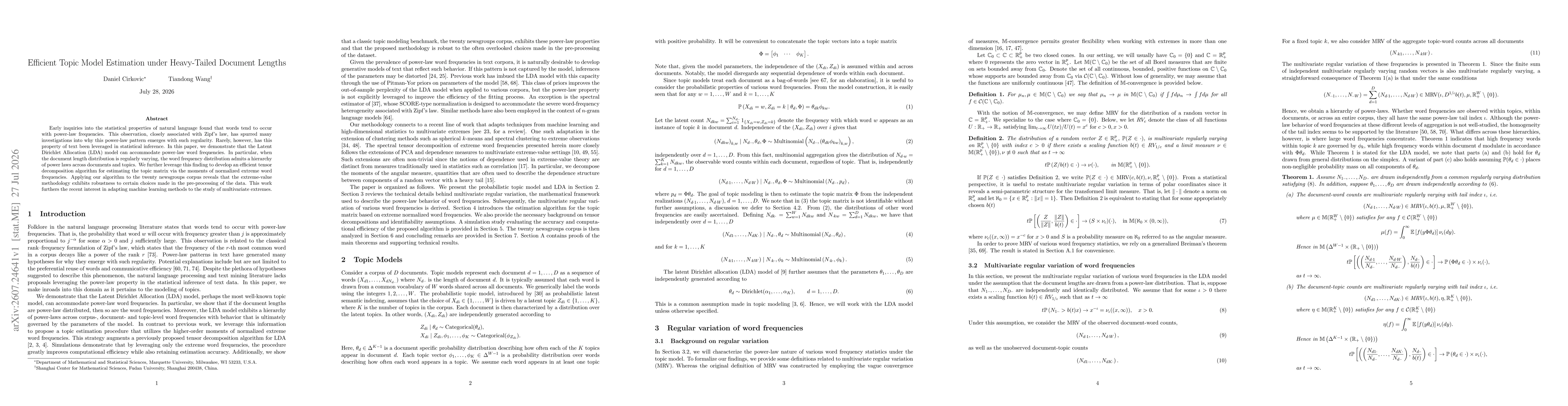 Thumbnail for Efficient Topic Model Estimation under Heavy-Tailed Document Lengths