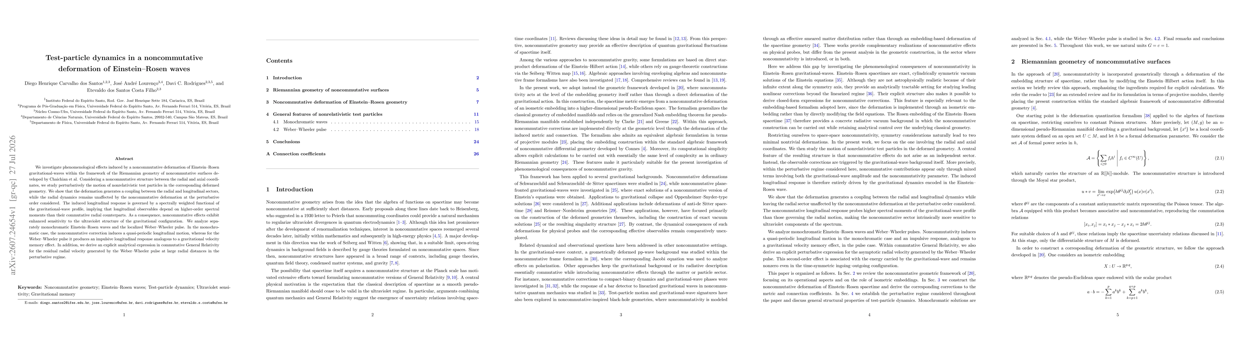 Thumbnail for Test-particle dynamics in a noncommutative deformation of Einstein-Rosen waves