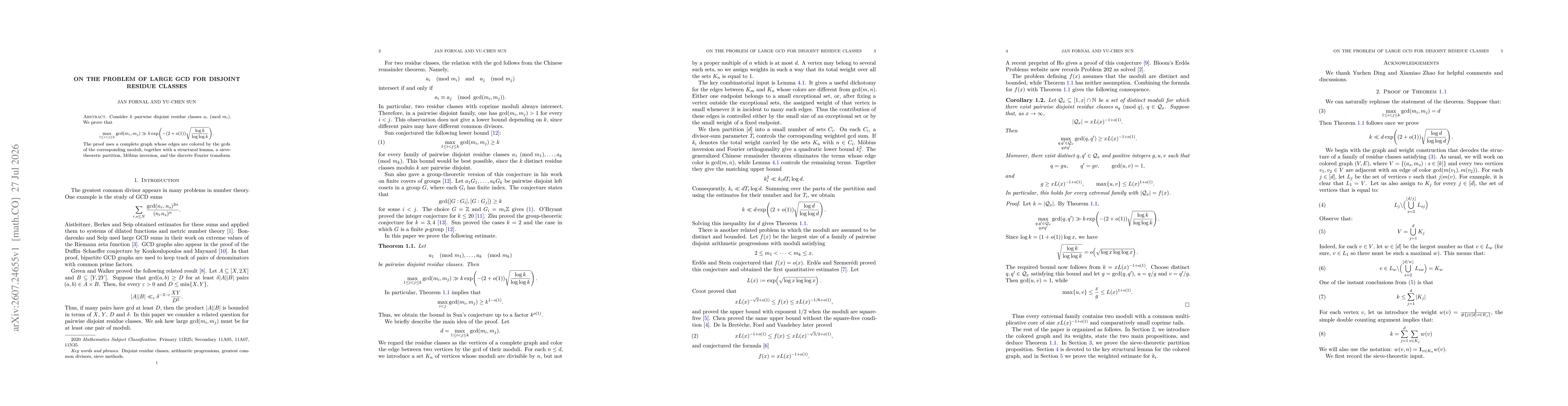 Thumbnail for On the problem of large gcd for disjoint residue classes