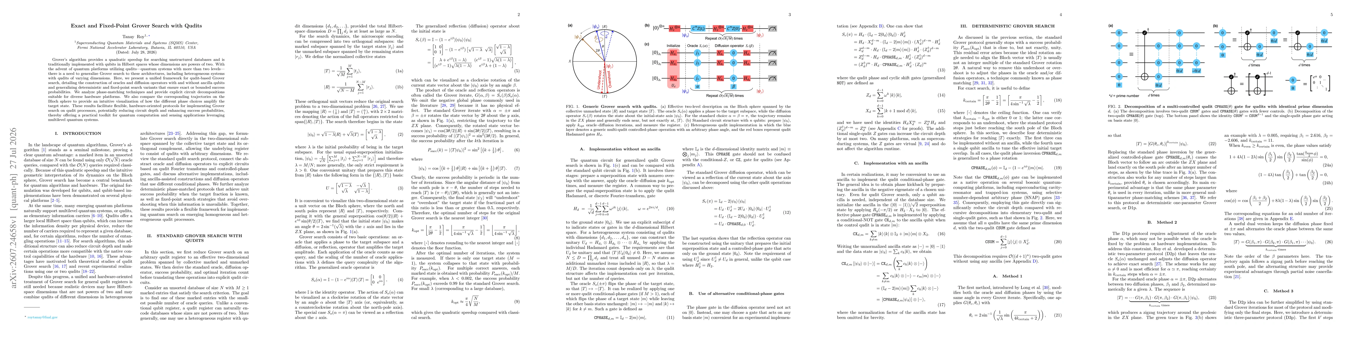 Thumbnail for Exact and Fixed-Point Grover Search with Qudits