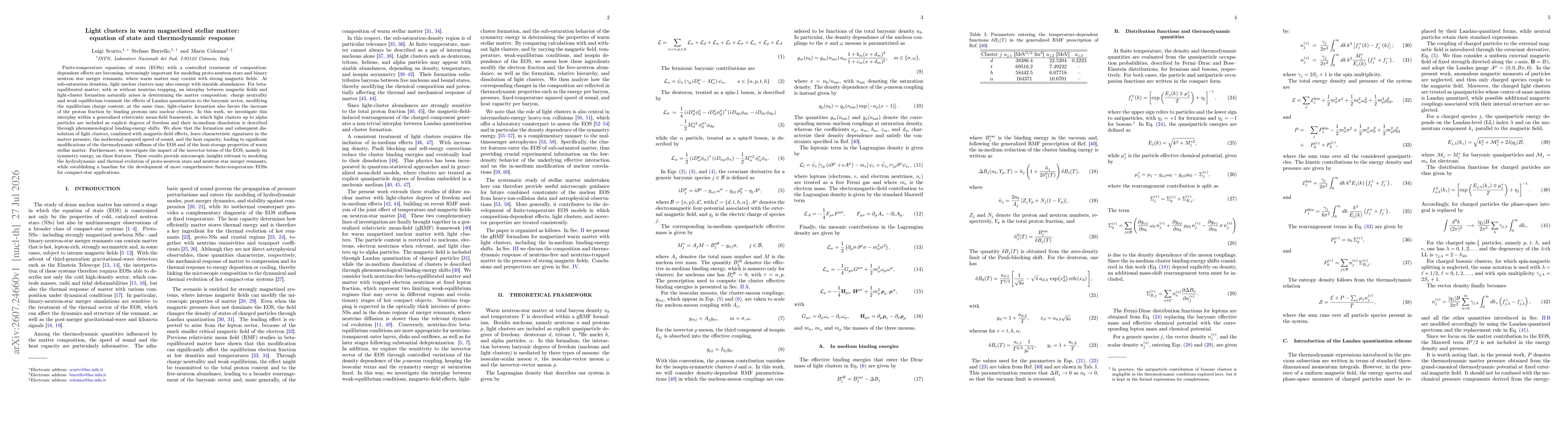 Thumbnail for Light clusters in warm magnetized stellar matter: equation of state and thermodynamic response