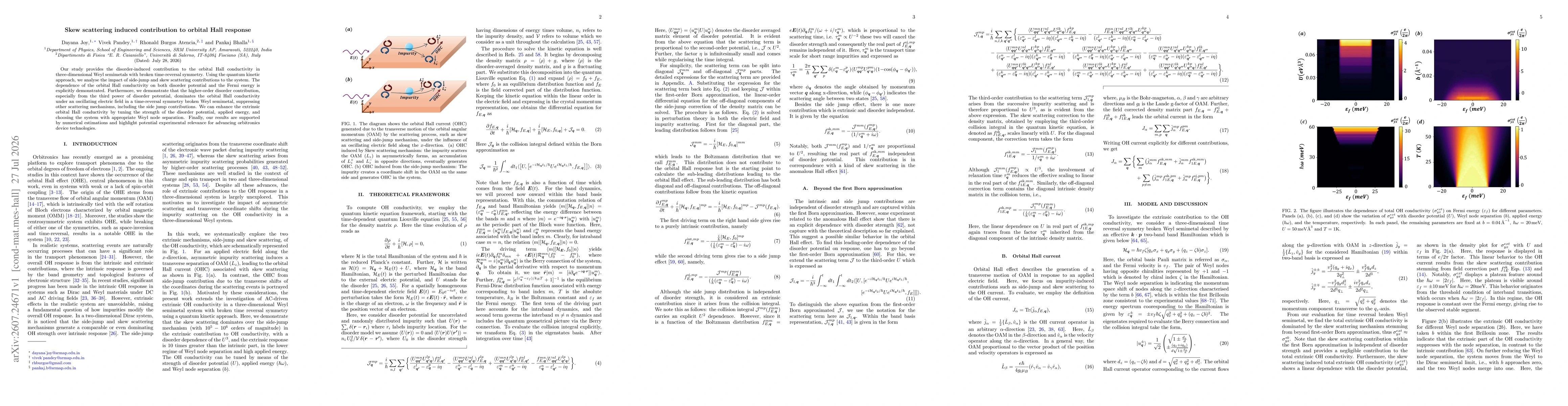 Thumbnail for Skew scattering induced contribution to orbital Hall response