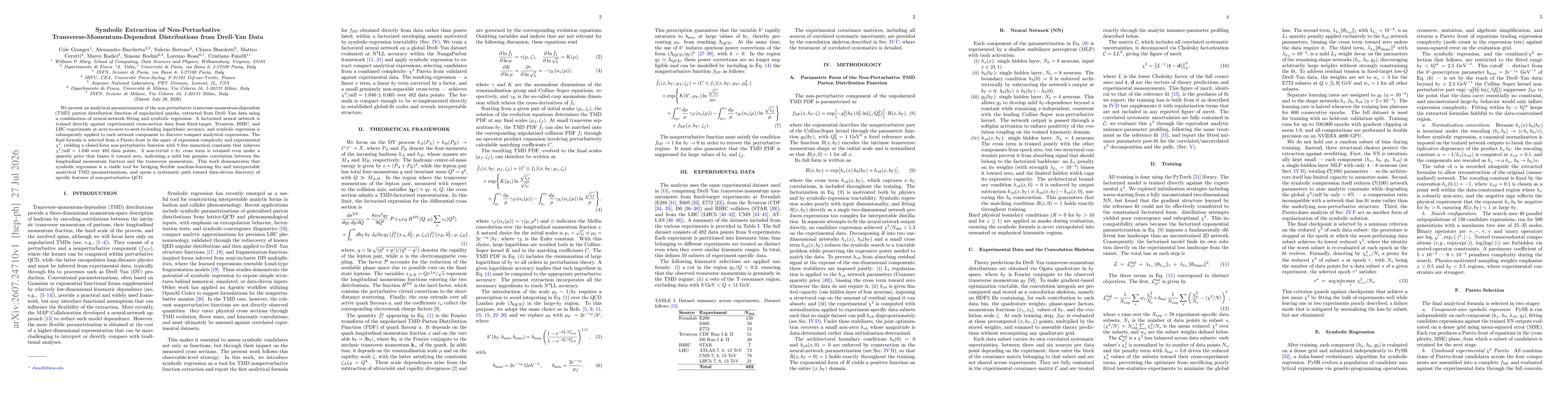 Thumbnail for Symbolic Extraction of Non-Perturbative Transverse-Momentum-Dependent Distributions from Drell-Yan Data