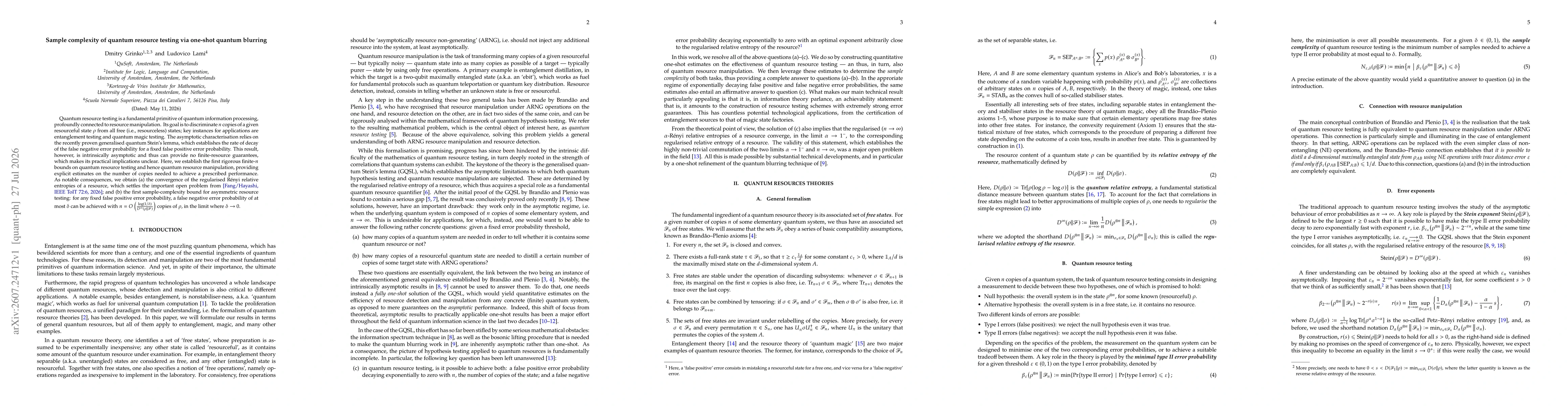Thumbnail for Sample complexity of quantum resource testing via one-shot quantum blurring
