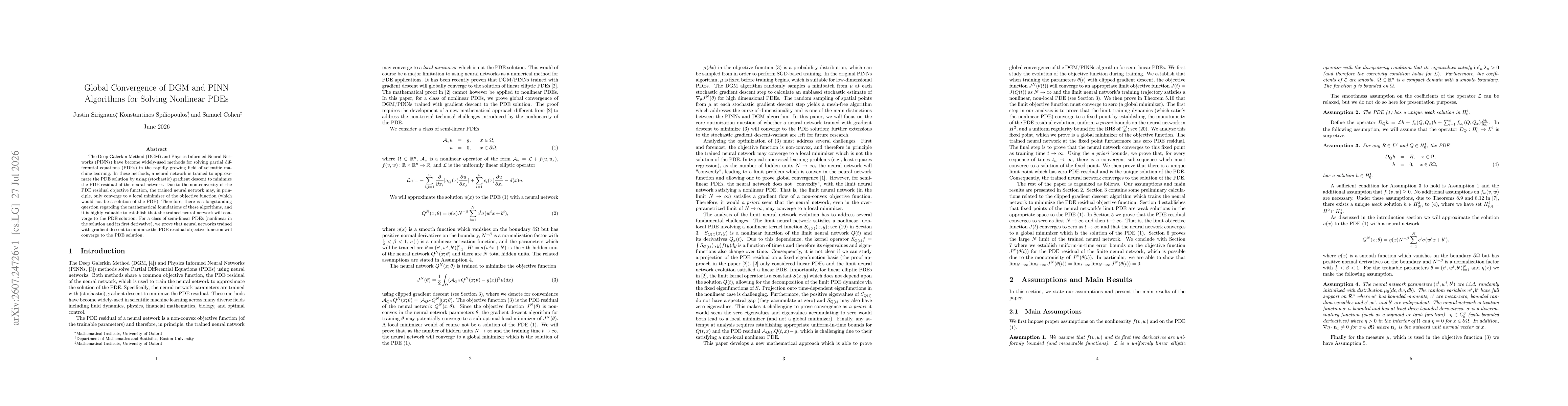 Thumbnail for Global Convergence of DGM and PINN Algorithms for Solving Nonlinear PDEs
