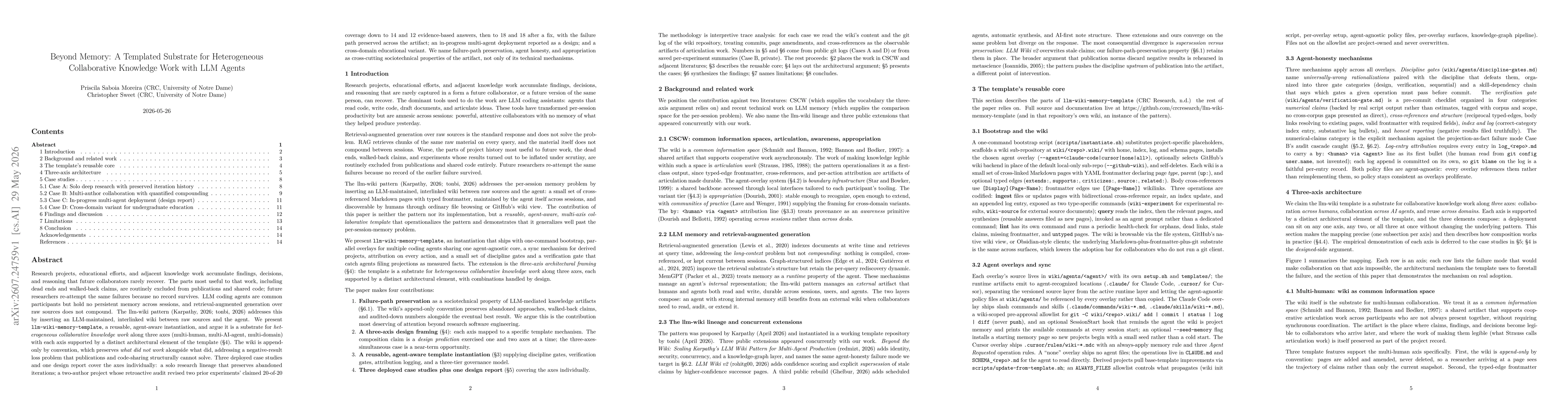 Thumbnail for Beyond Memory: A Templated Substrate for Heterogeneous Collaborative Knowledge Work with LLM Agents