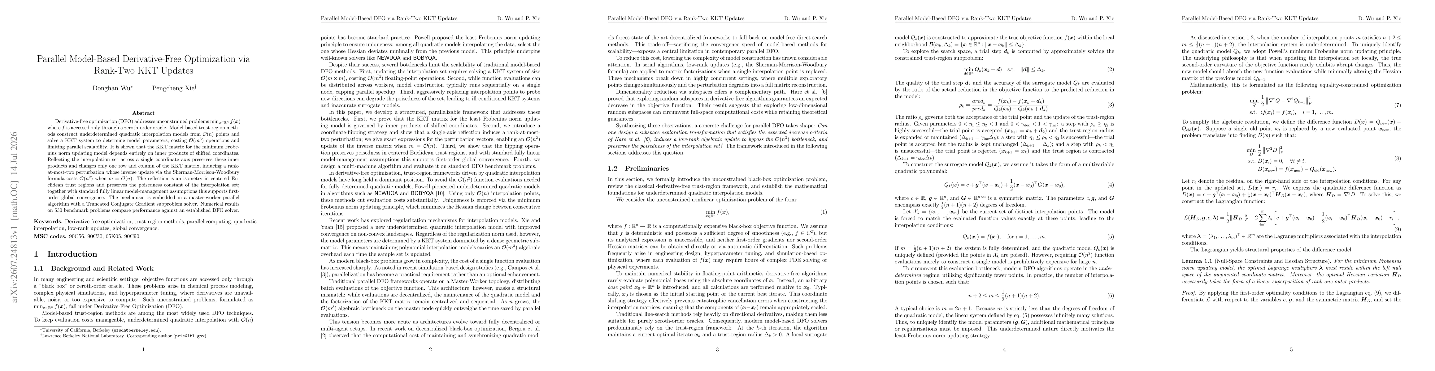 Thumbnail for Parallel Model-Based Derivative-Free Optimization via Rank-Two KKT Updates
