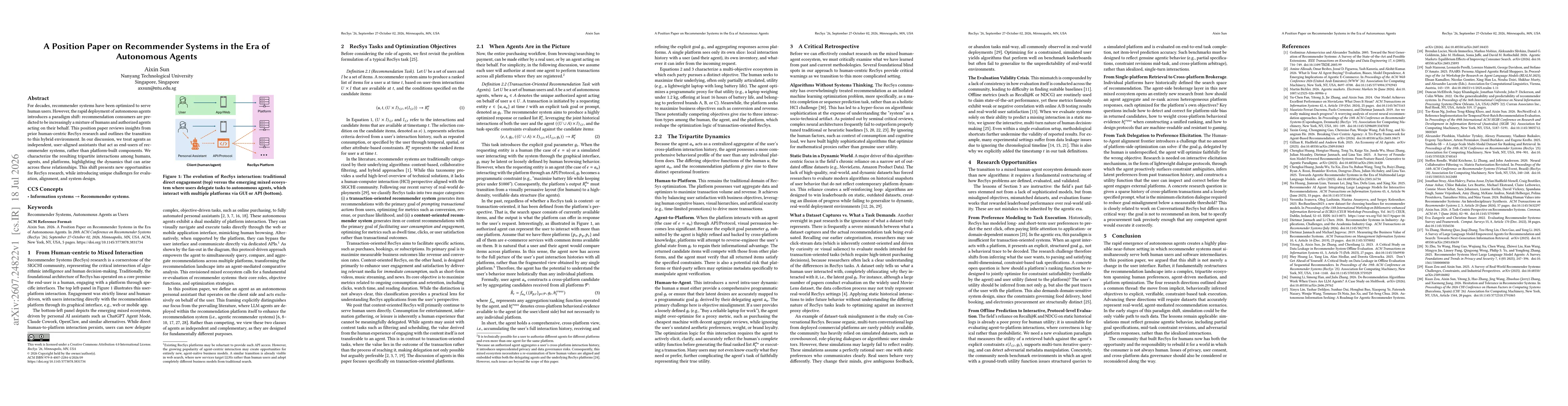 Thumbnail for A Position Paper on Recommender Systems in the Era of Autonomous Agents