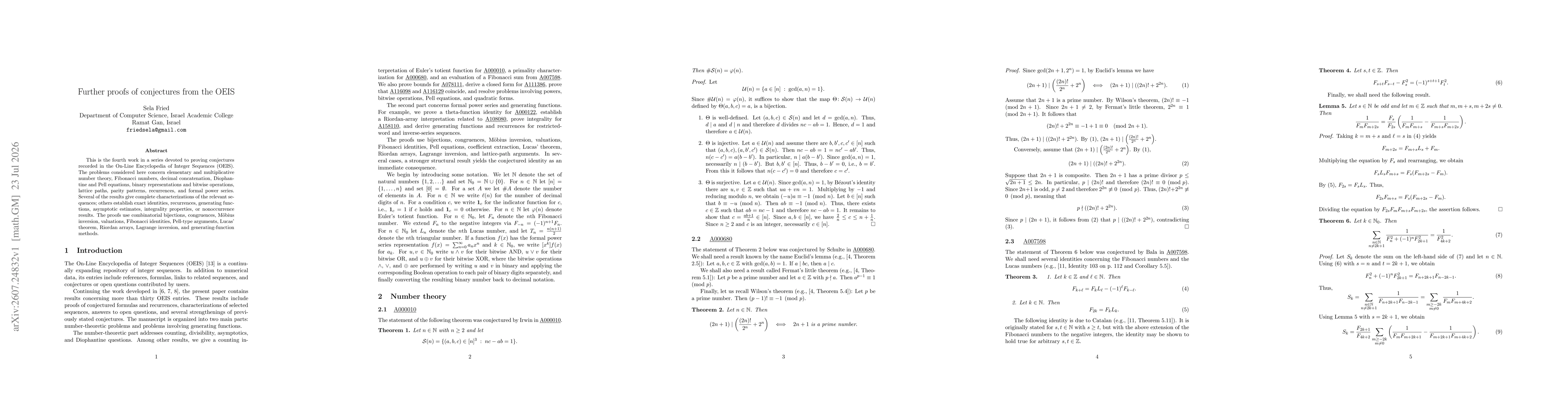 Thumbnail for Further proofs of conjectures from the OEIS