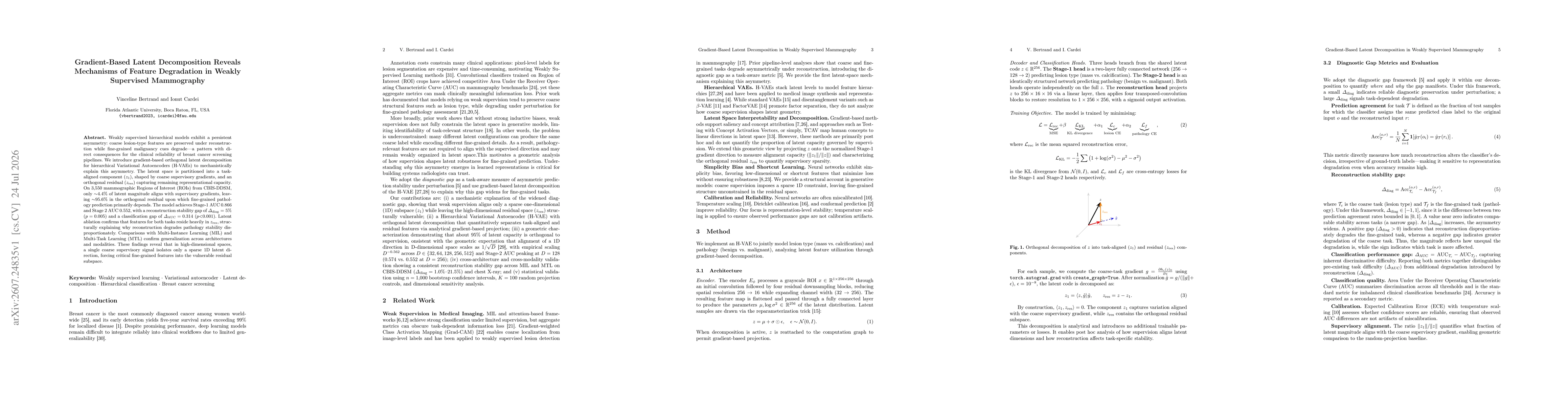 Thumbnail for Gradient-Based Latent Decomposition Reveals Mechanisms of Feature Degradation in Weakly Supervised Mammography