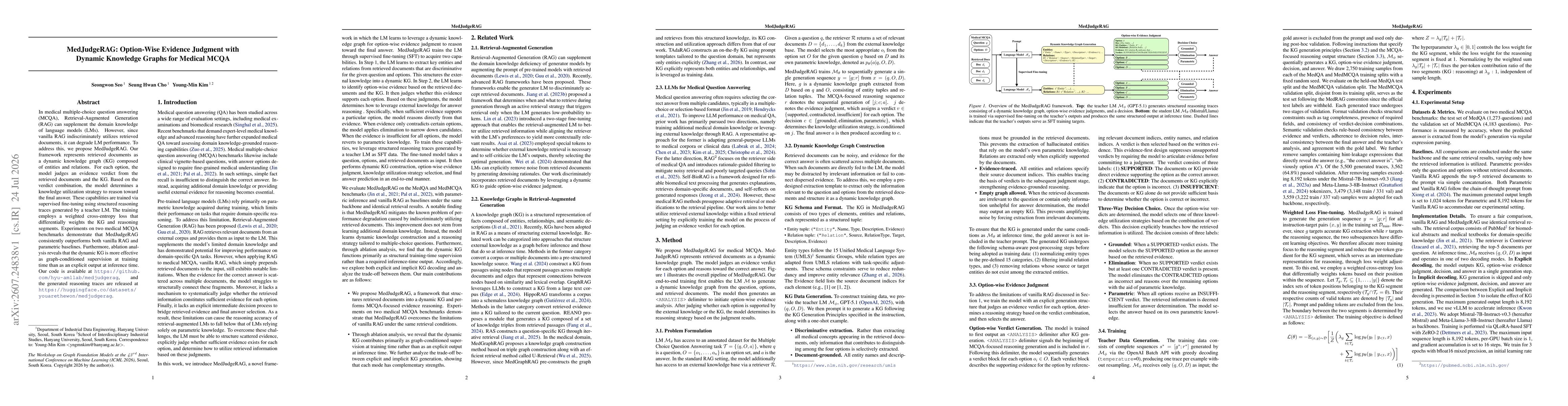 Thumbnail for MedJudgeRAG: Option-Wise Evidence Judgment with Dynamic Knowledge Graphs for Medical MCQA