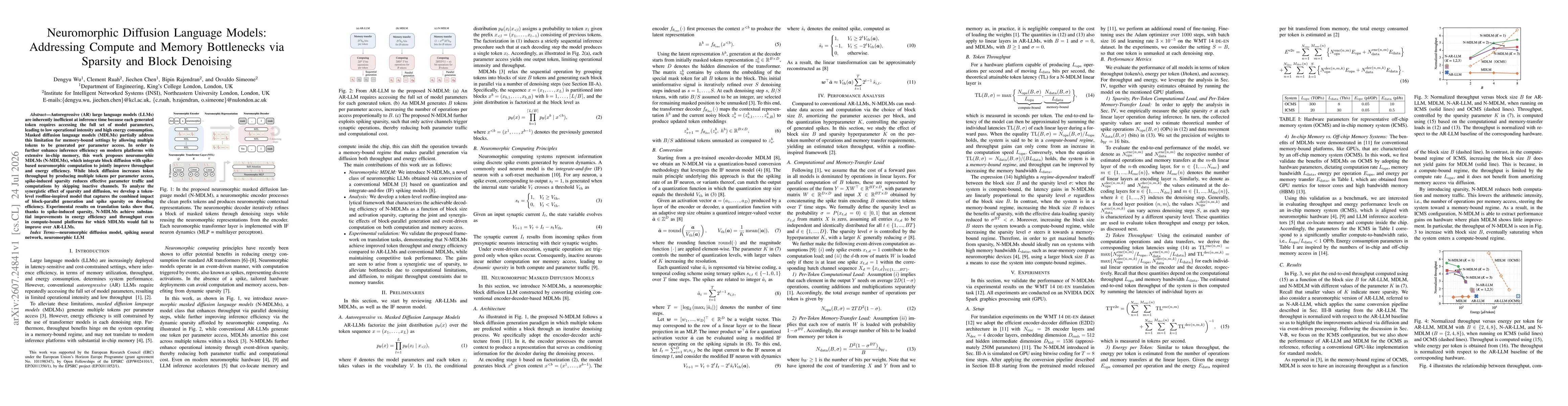 Thumbnail for Neuromorphic Diffusion Language Models: Addressing Compute and Memory Bottlenecks via Sparsity and Block Denoising