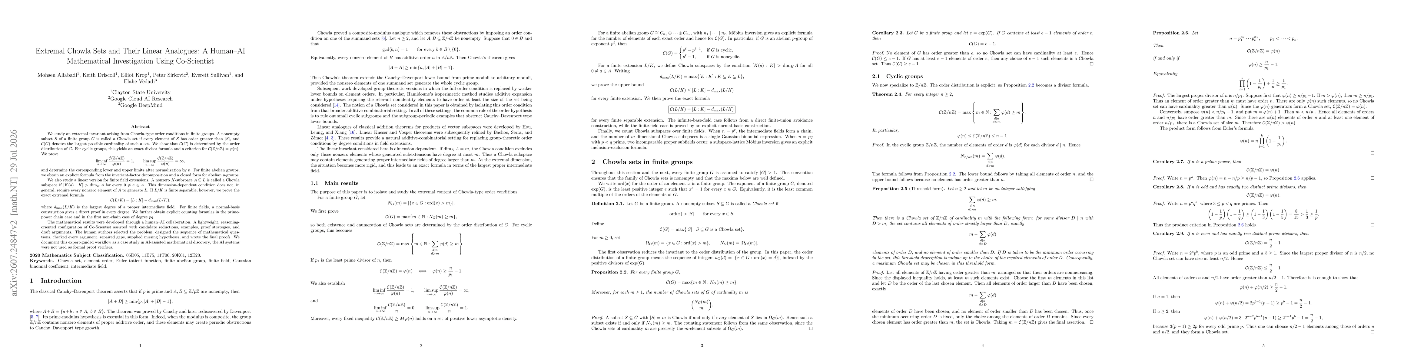Thumbnail for Extremal Chowla sets and their linear analogues: A human-AI mathematical investigation using Co-Scientist