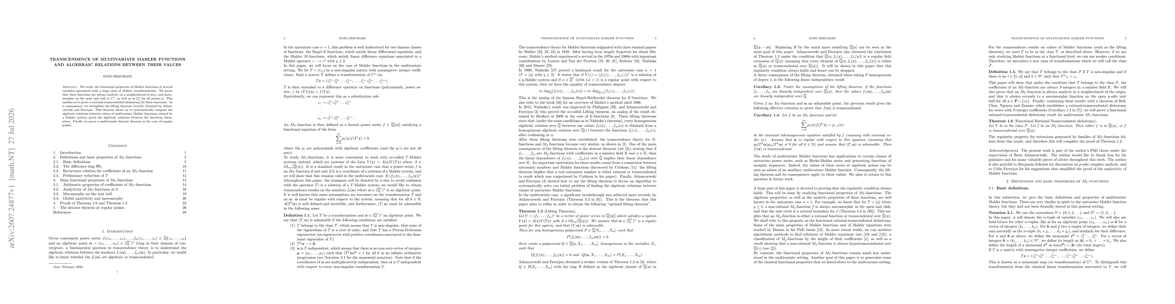 Thumbnail for Transcendence of multivariate Mahler functions and algebraic relations between their values