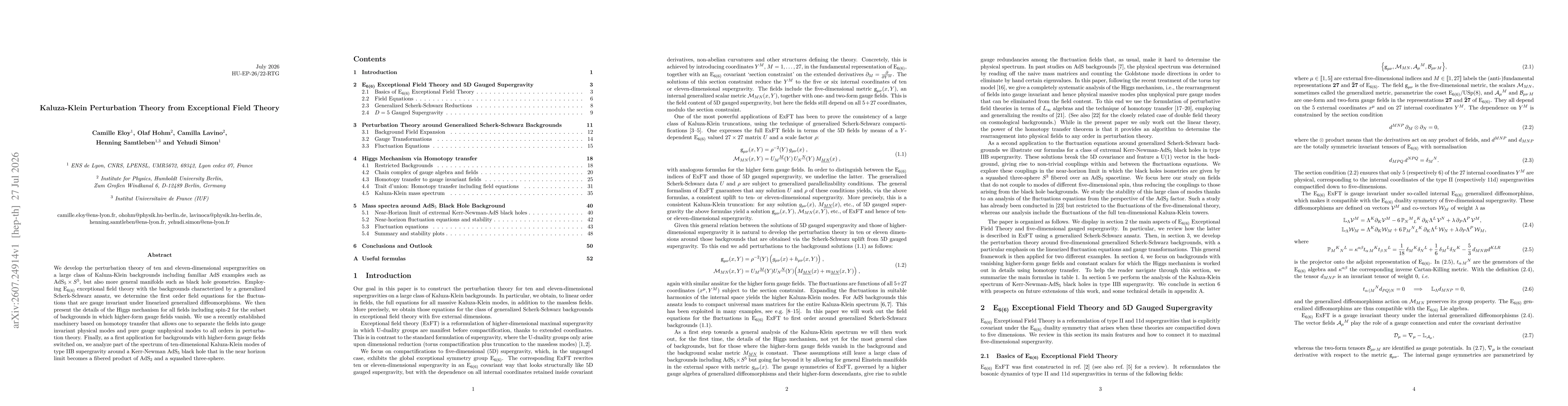 Thumbnail for Kaluza-Klein Perturbation Theory from Exceptional Field Theory