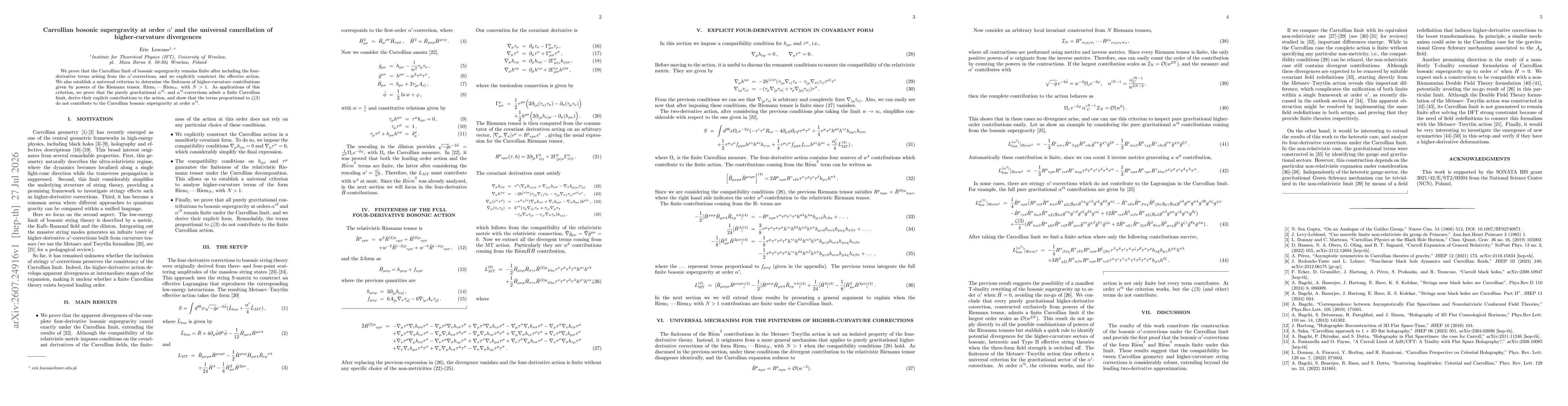 Thumbnail for Carrollian bosonic supergravity at order $α'$ and the universal cancellation of higher-curvature divergences