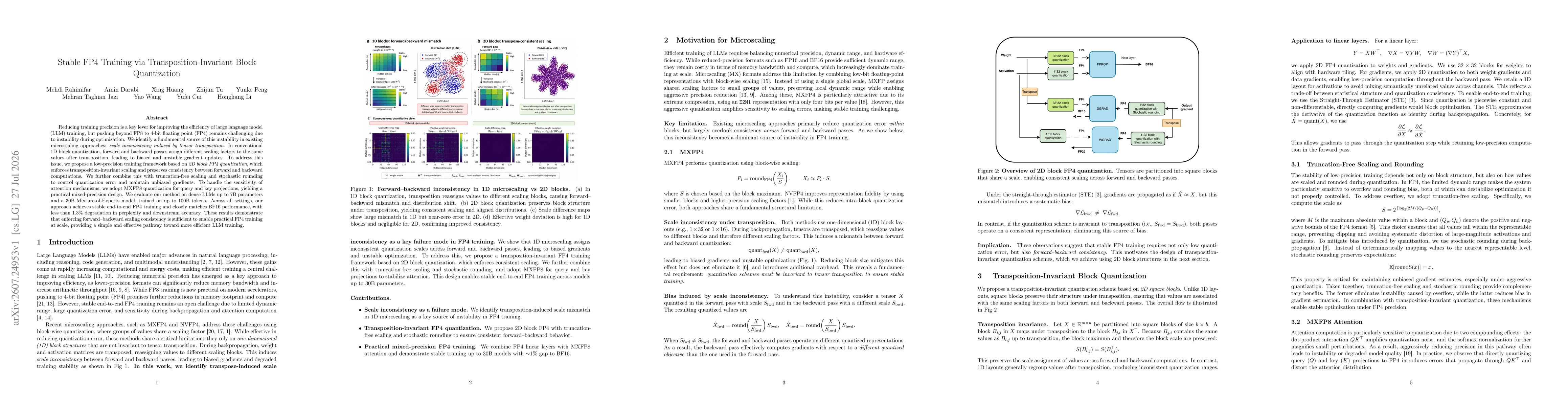 Thumbnail for Stable FP4 Training via Transposition-Invariant Block Quantization