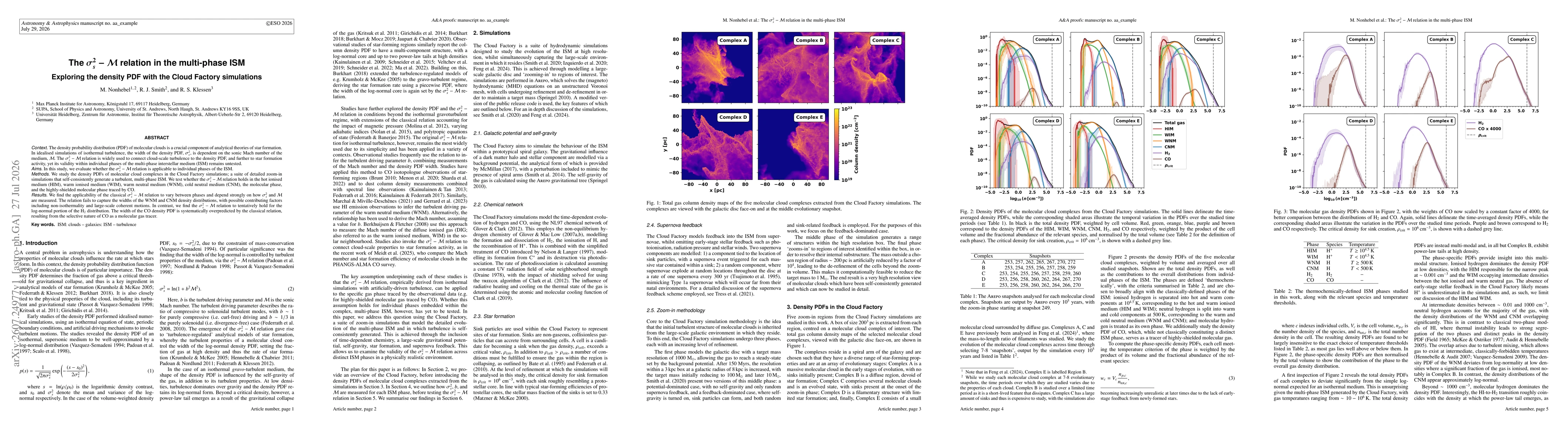 Thumbnail for The $σ_s^2-\mathcal{M}$ relation in the multi-phase ISM: Exploring the density PDF with the Cloud Factory simulations
