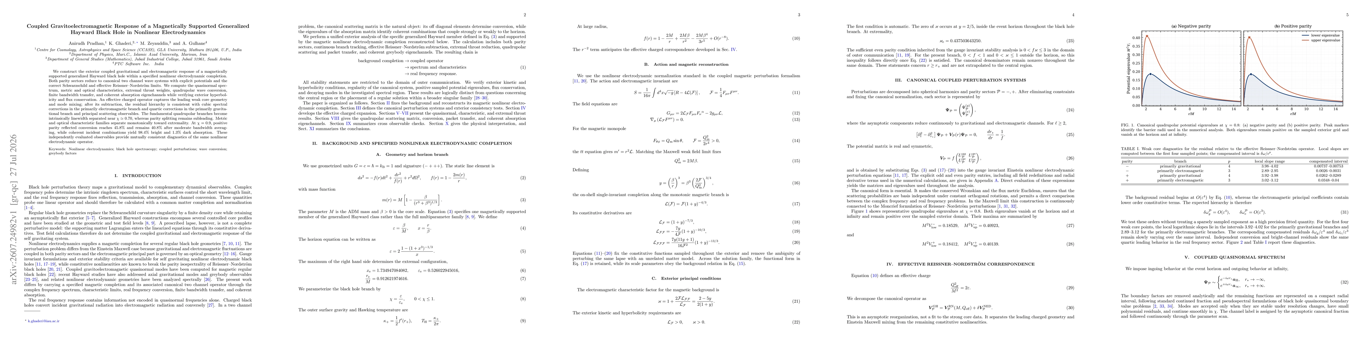 Thumbnail for Coupled Gravitoelectromagnetic Response of a Magnetically Supported Generalized Hayward Black Hole in Nonlinear Electrodynamics