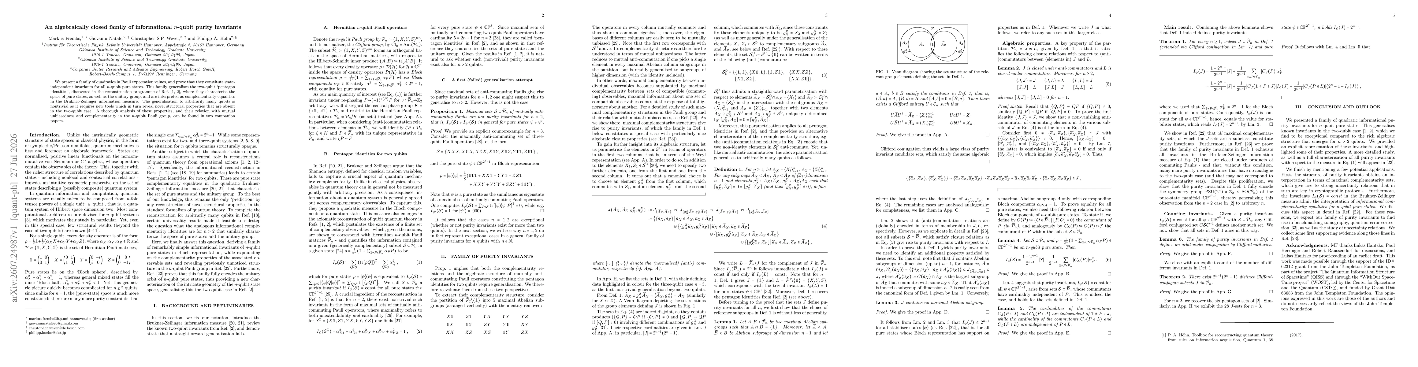 Thumbnail for An algebraically closed family of informational n-qubit purity invariants