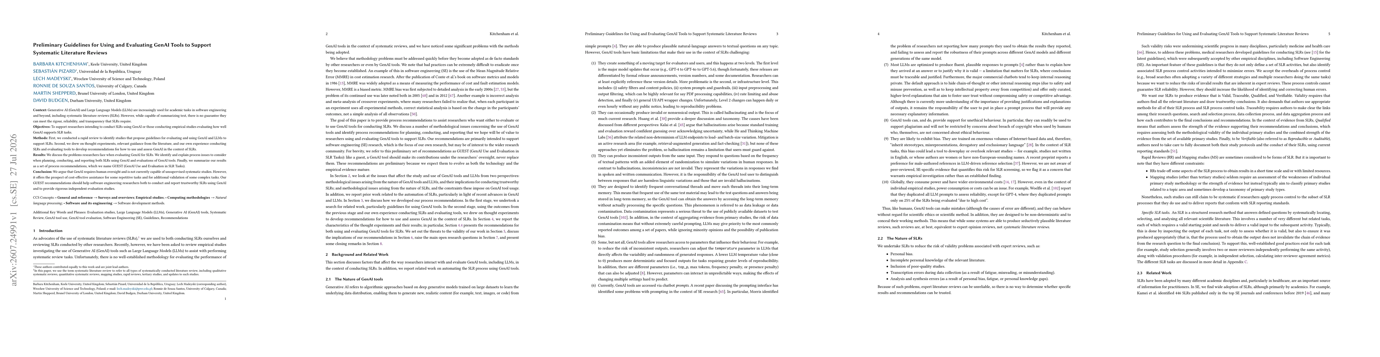 Thumbnail for Preliminary Guidelines for Using and Evaluating GenAI Tools to Support Systematic Literature Reviews