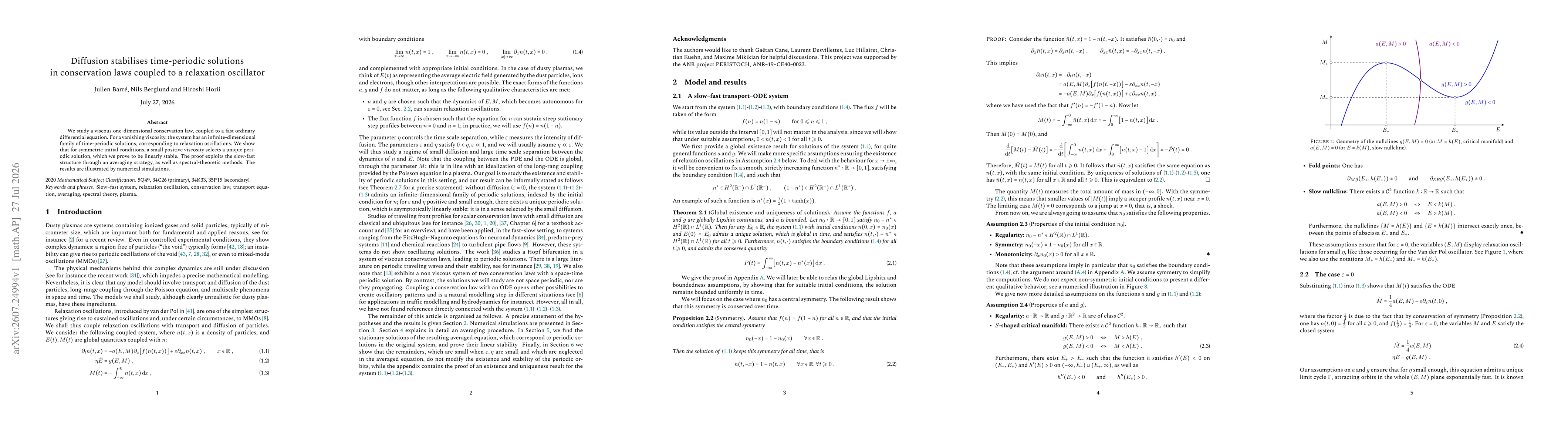 Thumbnail for Diffusion stabilises time-periodic solutions in conservation laws coupled to a relaxation oscillator