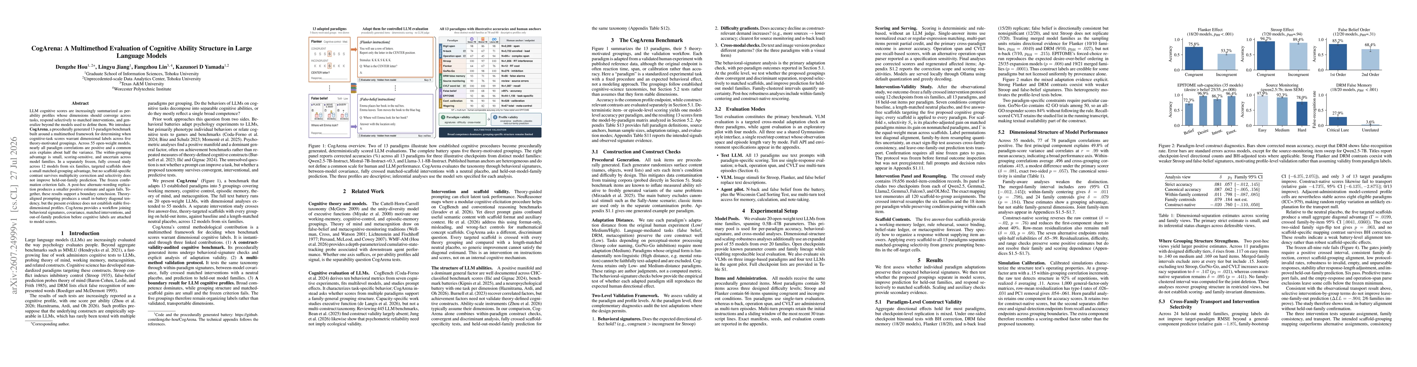 Thumbnail for CogArena: A Multimethod Evaluation of Cognitive Ability Structure in Large Language Models