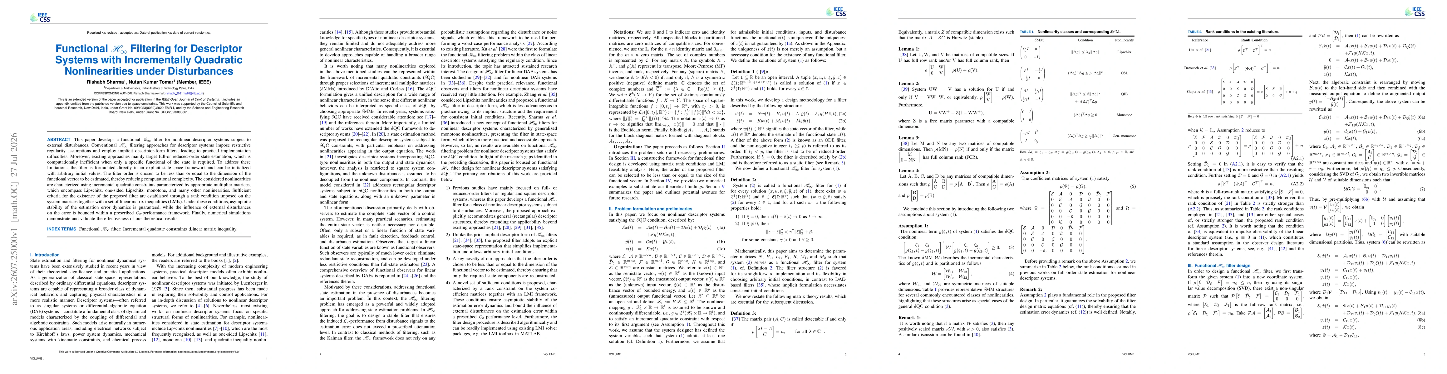 Thumbnail for Functional H_infinity Filtering for Descriptor Systems with Incrementally Quadratic Nonlinearities under Disturbances