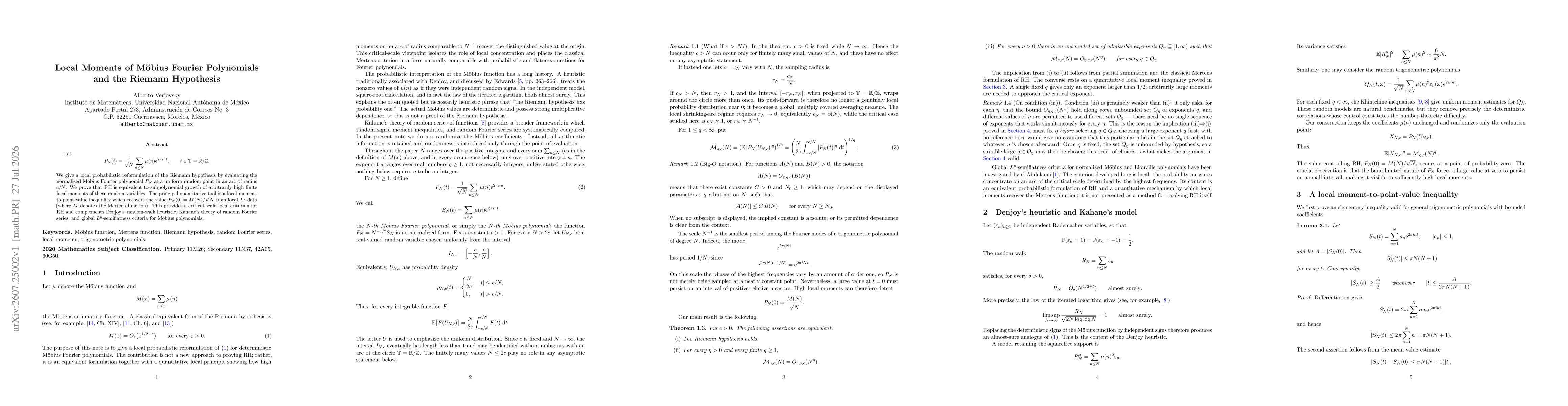 Thumbnail for Local Moments of Möbius Fourier Polynomials and the Riemann Hypothesis