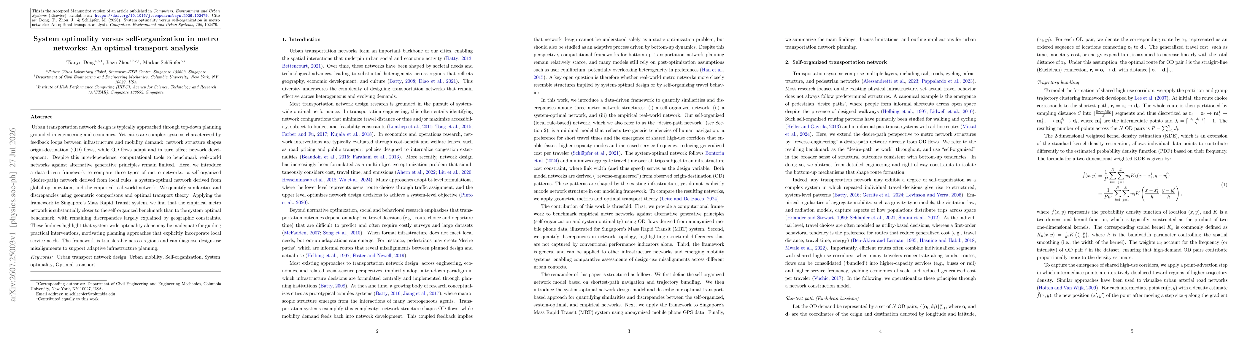 Thumbnail for System optimality versus self-organization in metro networks: An optimal transport analysis