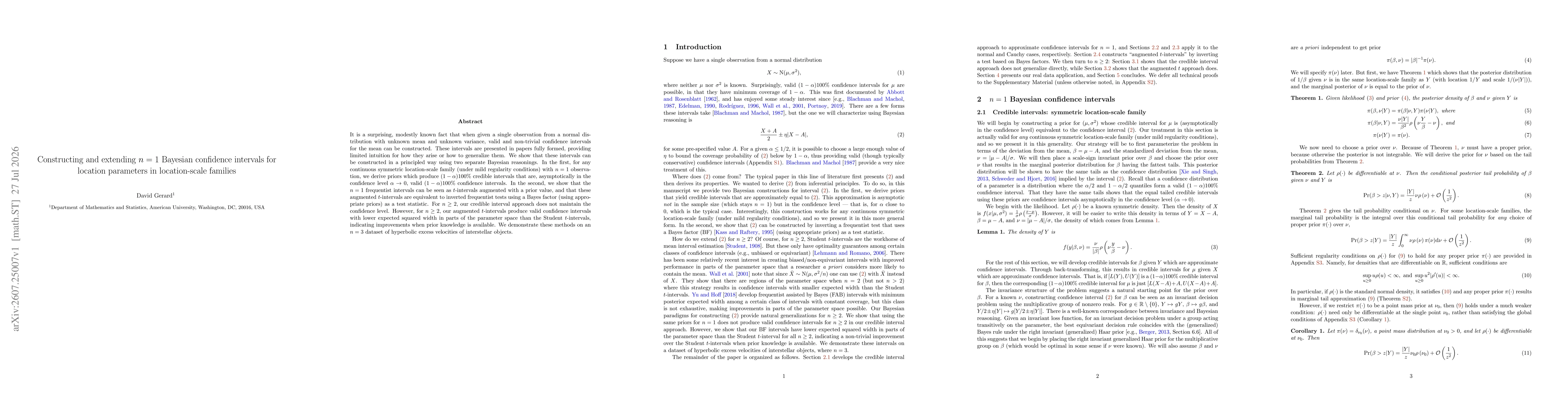 Thumbnail for Constructing and extending $n$ = 1 Bayesian confidence intervals for location parameters in location-scale families