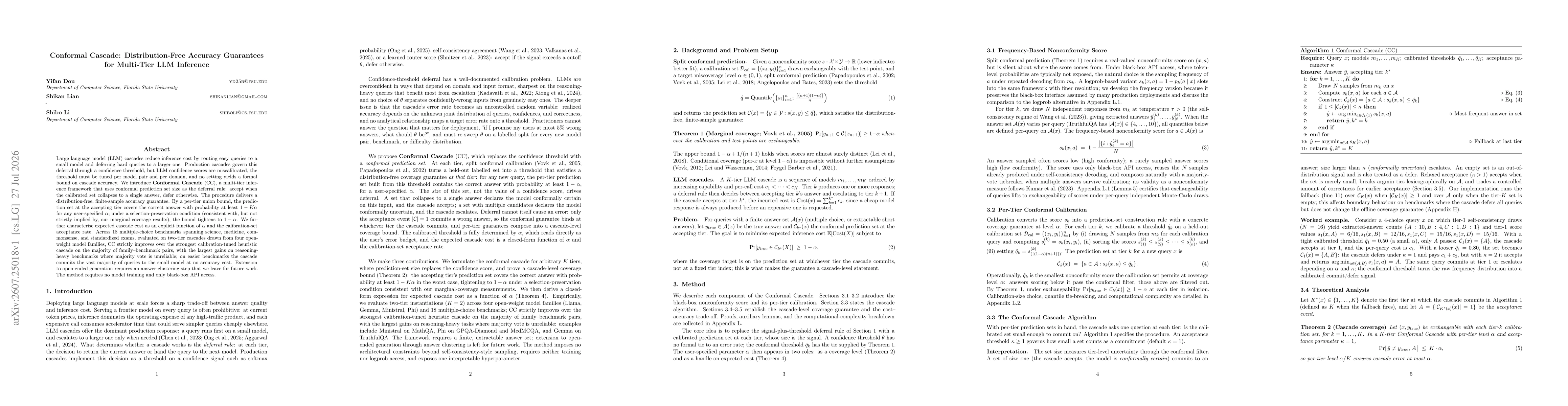 Thumbnail for Conformal Cascade: Distribution-Free Accuracy Guarantees for Multi-Tier LLM Inference