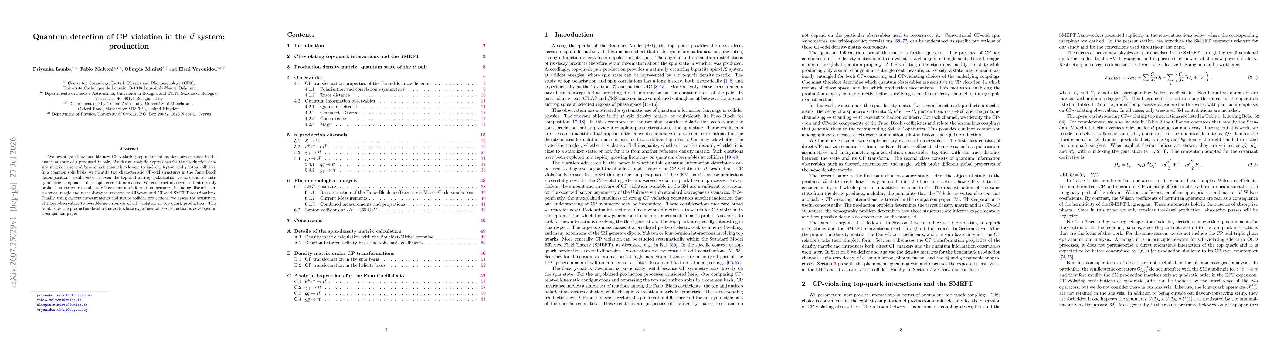 Thumbnail for Quantum detection of CP violation in the $t\bar{t}$ system: production